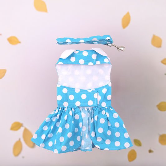 Blue Polka Dot Dog Dress with Matching Leash 66884