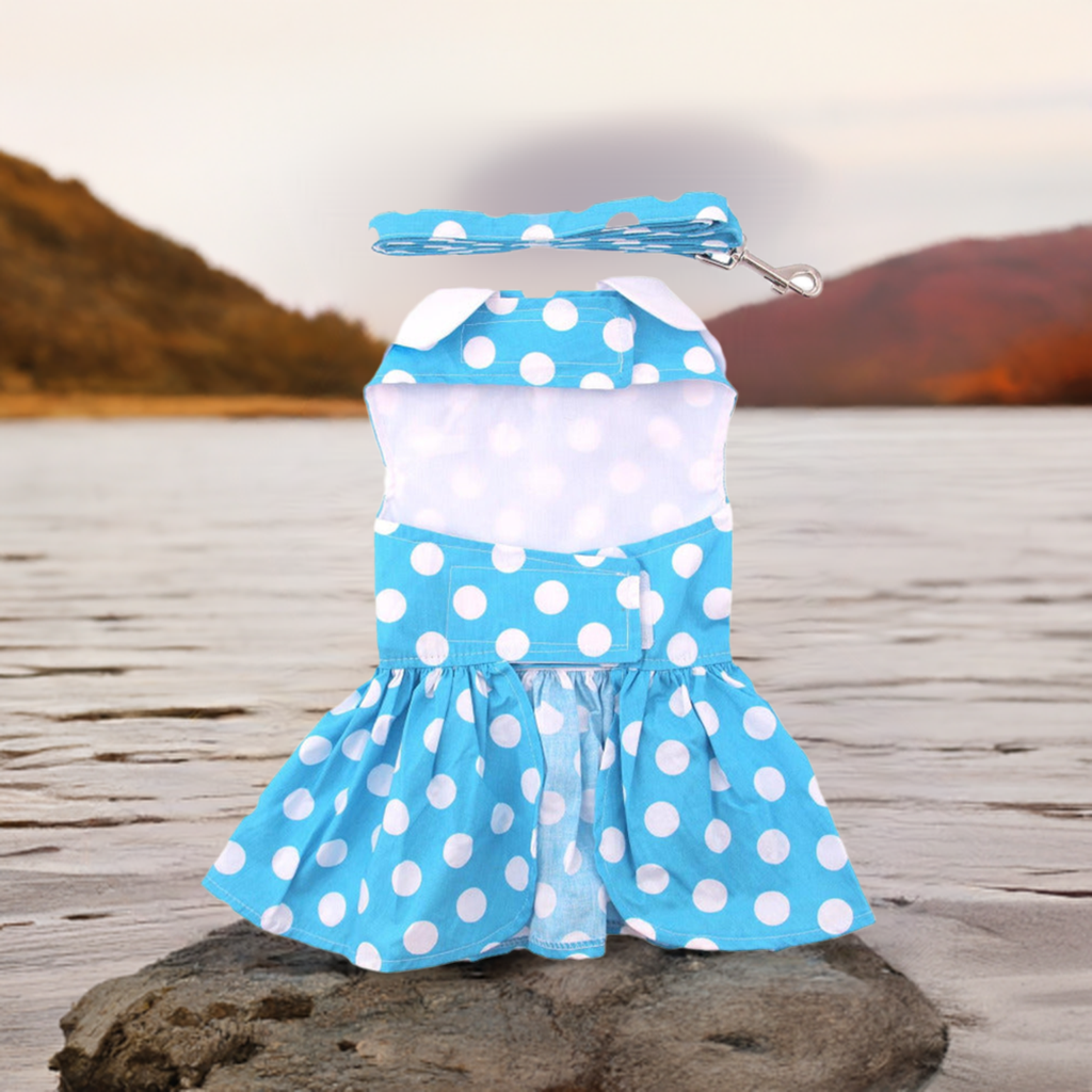 Blue Polka Dot Dog Dress with Matching Leash 66884