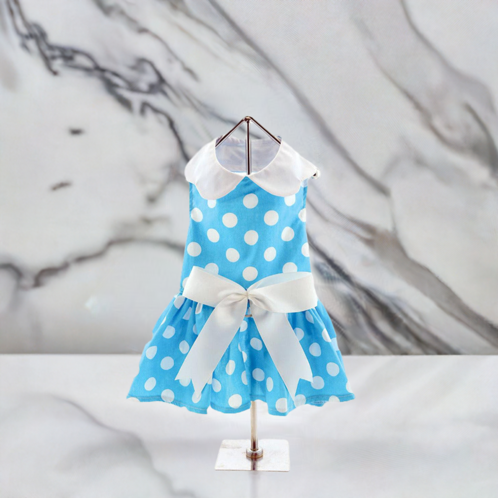 Blue Polka Dot Dog Dress with Matching Leash 66884