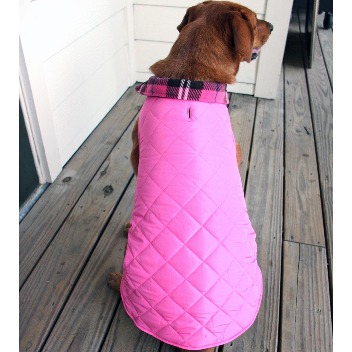 Reversible Fleece Lined Puffer Dog Coat - Pink Plaid 78643