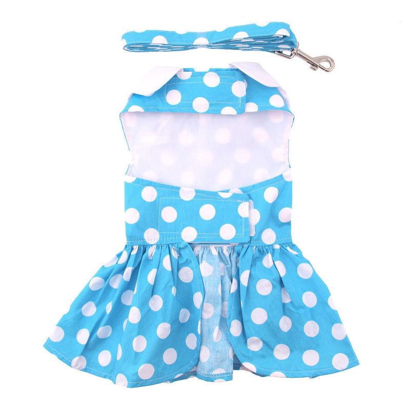 Blue Polka Dot Dog Dress with Matching Leash 66884