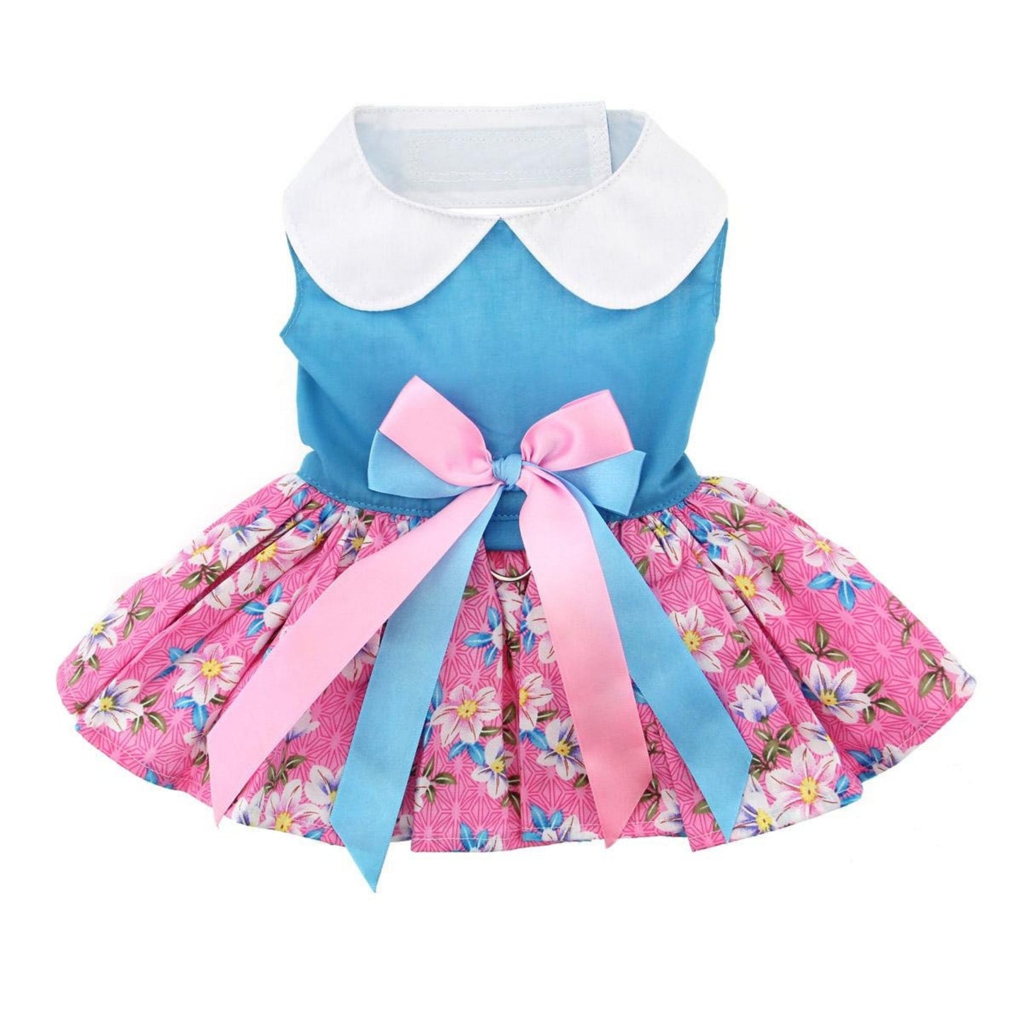 Pink and Blue Plumeria Dog Harness Dress by Doggie Design 70885 Spring Dress