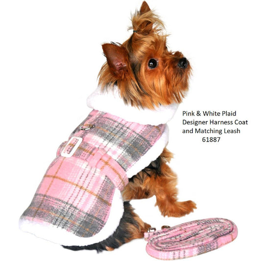 Doggie Design Pink Plaid Fur-Trimmed Dog Harness Coat-61887 (Copy)