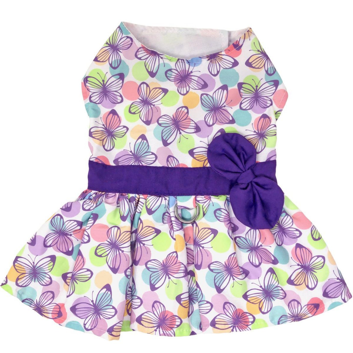 We're all a-flutter over this Purple Butterfly dress! Lovely lavender butterflies cover multi-colored polka dots on this darling spring dress