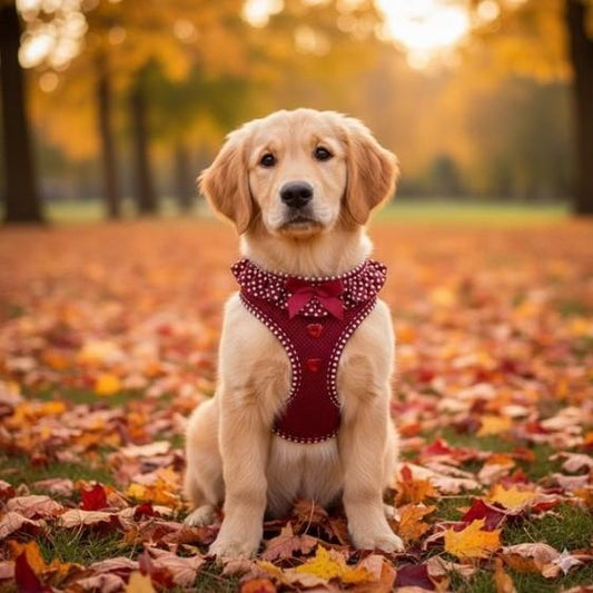 American River Choke Free Dog Harness  - Wine Polka Dot