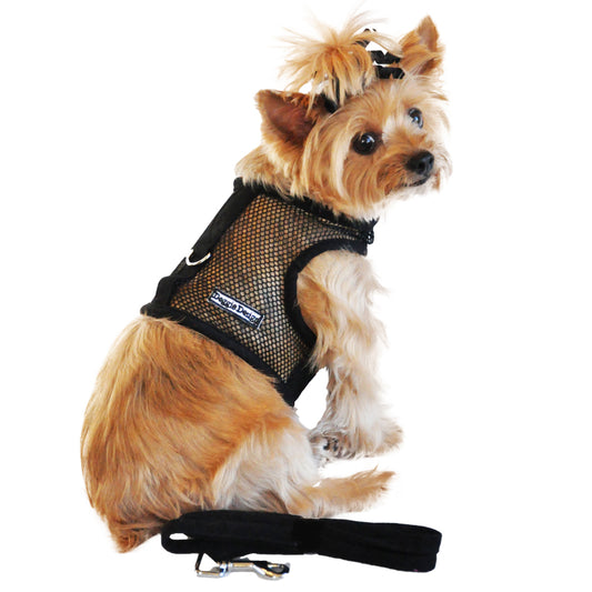 Cool Mesh Dog Harness with Leash - Solid Black 63344