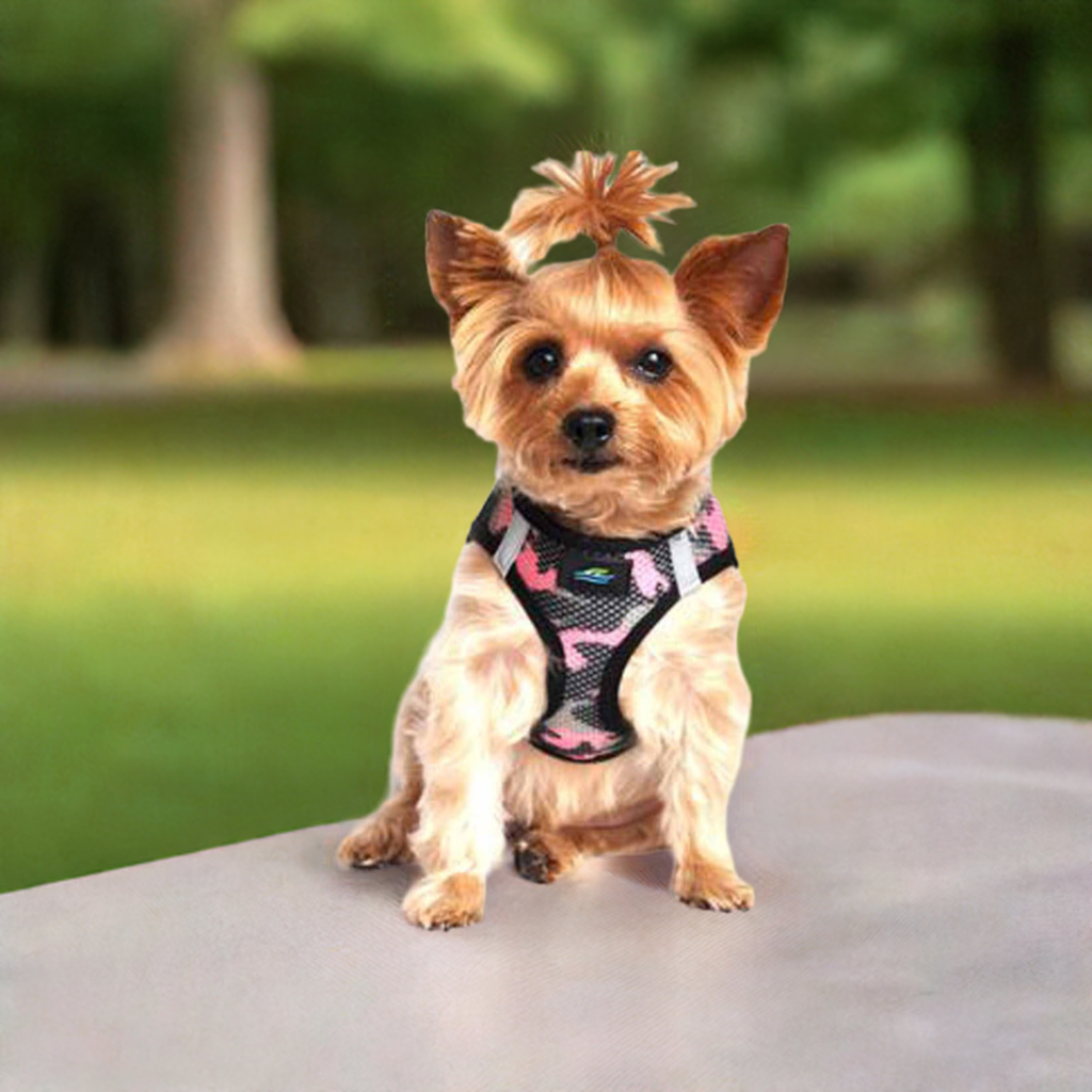 American River Camo Choke Free Dog Harness by doggie design - Pink  60945