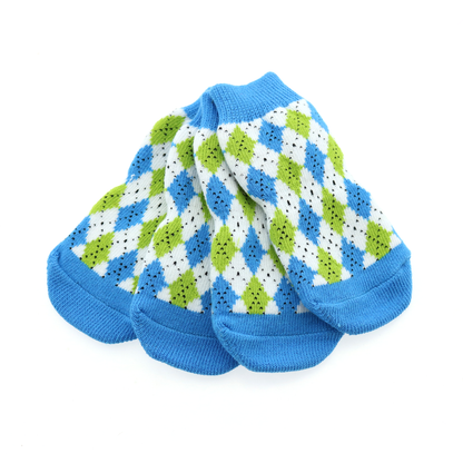 Non-Skid Dog Socks - Blue and Green Argyle 66859