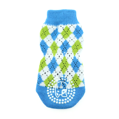 Non-Skid Dog Socks - Blue and Green Argyle 66859