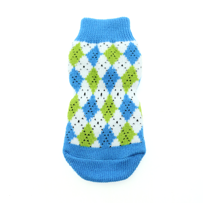 Non-Skid Dog Socks - Blue and Green Argyle 66859