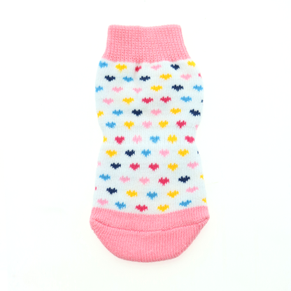 Non-Skid Dog Socks - Pink and White Hearts