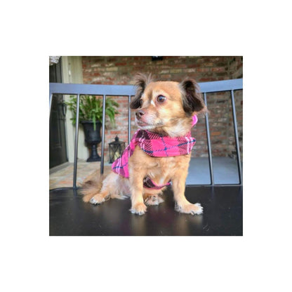 Reversible Fleece Lined Puffer Dog Coat - Pink Plaid  78643