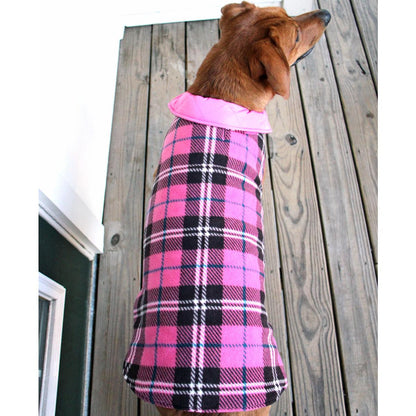 Reversible Fleece Lined Puffer Dog Coat - Pink Plaid  78643