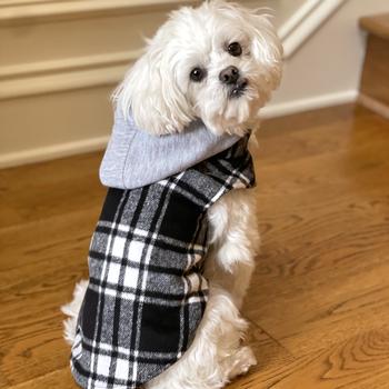 Weekender Dog Sweatshirt Hoodie - Black & White Plaid Flannel DD78573