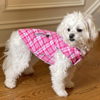 Weekender Dog Sweatshirt Hoodie Pink & White Plaid