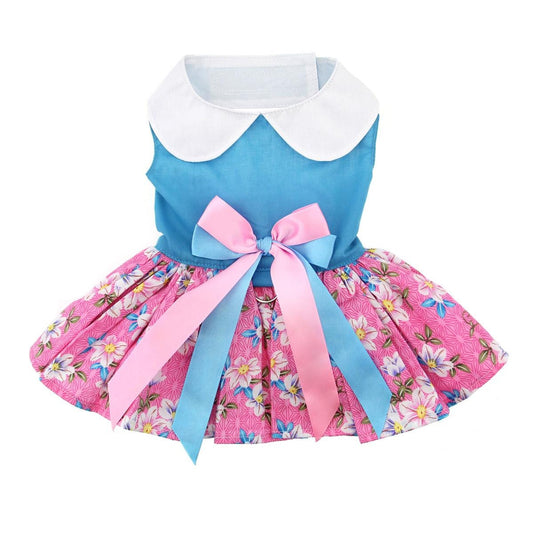 Pink and Blue Plumeria Dog Harness Dress by Doggie Design  70885  Spring Dress