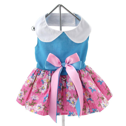 Pink and Blue Plumeria Dog Harness Dress by Doggie Design  70885  Spring Dress