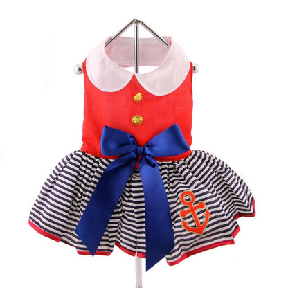 Doggie Design Red White and Blue Sailor Girl Dog Harness Dress 70888 Spring Dress