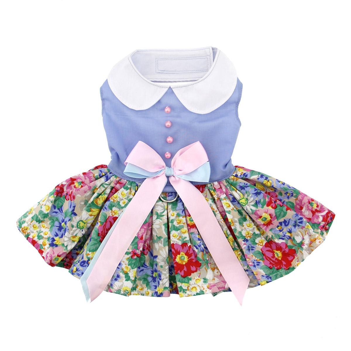 Powder Blue and Pearls Floral Dog Harness Dress by Doggie Design 70884  Spring Dress