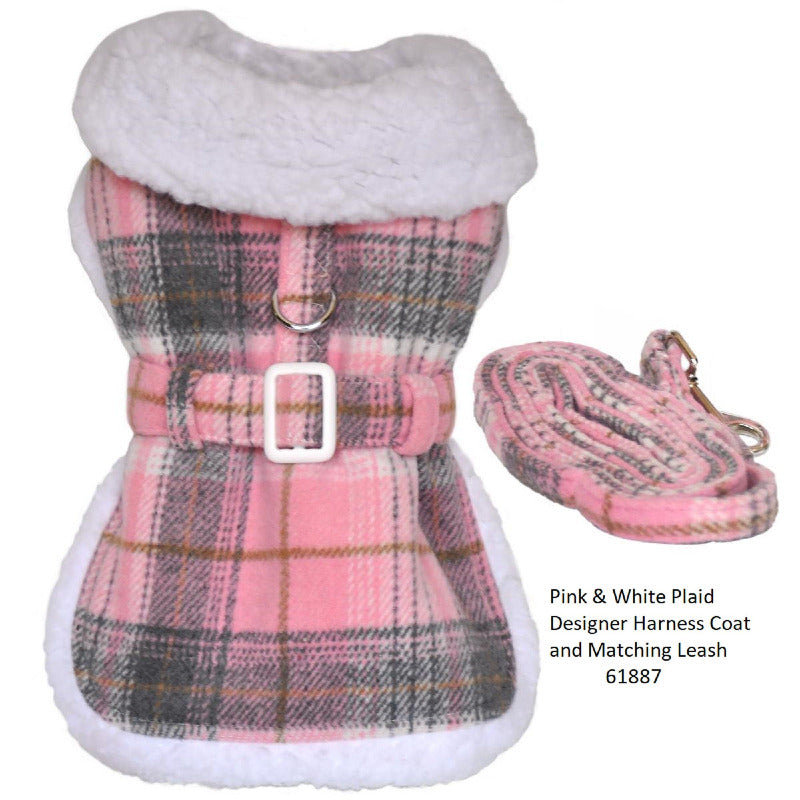 Doggie Design Pink Plaid Fur-Trimmed Dog Harness Coat-61887