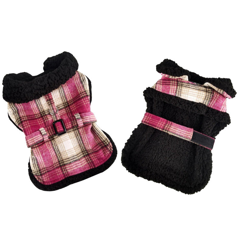 Doggie Design Sherpa-Lined Dog Harness Coat - Hot Pink & Tan Plaid-78548