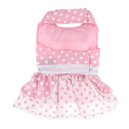 Polka Dot and Lace Dog Dress Set with Leash - Pink 10432-XS